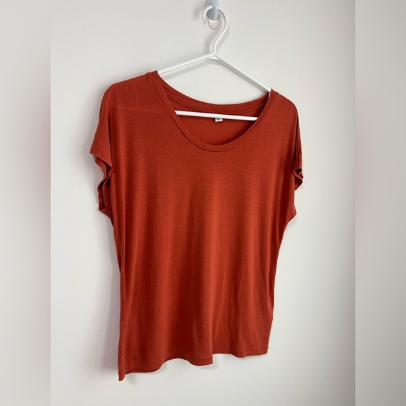 Uniqlo Orange Linen Blend T-Shirt Loose Tee - Picture 2 of 6